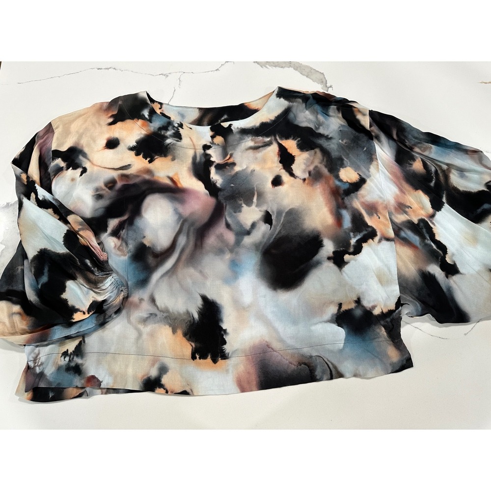 Grade & Gather Women S/M Abstract Watercolor Print Dolman Sleeve Cropped Blouse